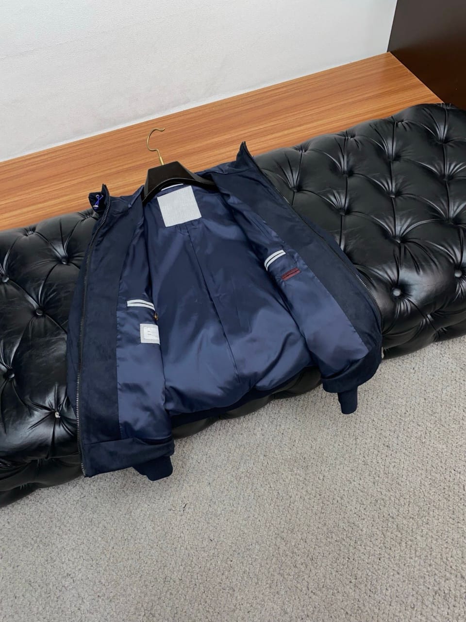 Brunello Cucinelli - Navy Suede Hooded Zip-Up Jacket