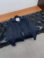 Brunello Cucinelli - Navy Suede Hooded Zip-Up Jacket