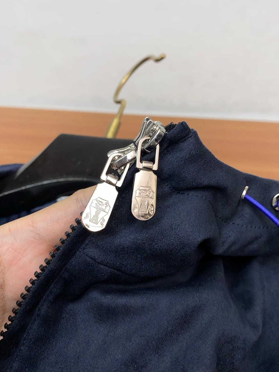 Brunello Cucinelli - Navy Suede Hooded Zip-Up Jacket