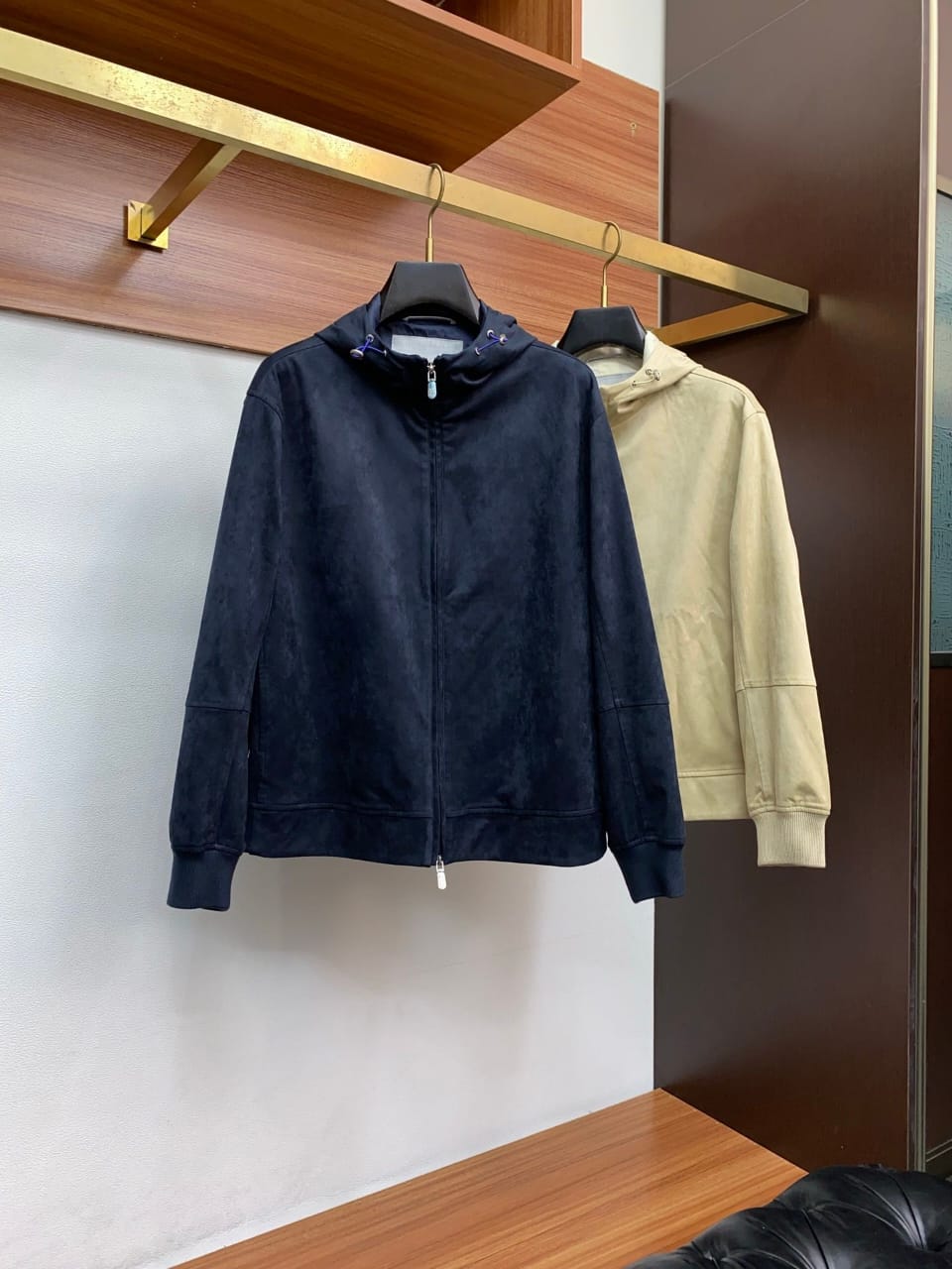 Brunello Cucinelli - Navy Suede Hooded Zip-Up Jacket