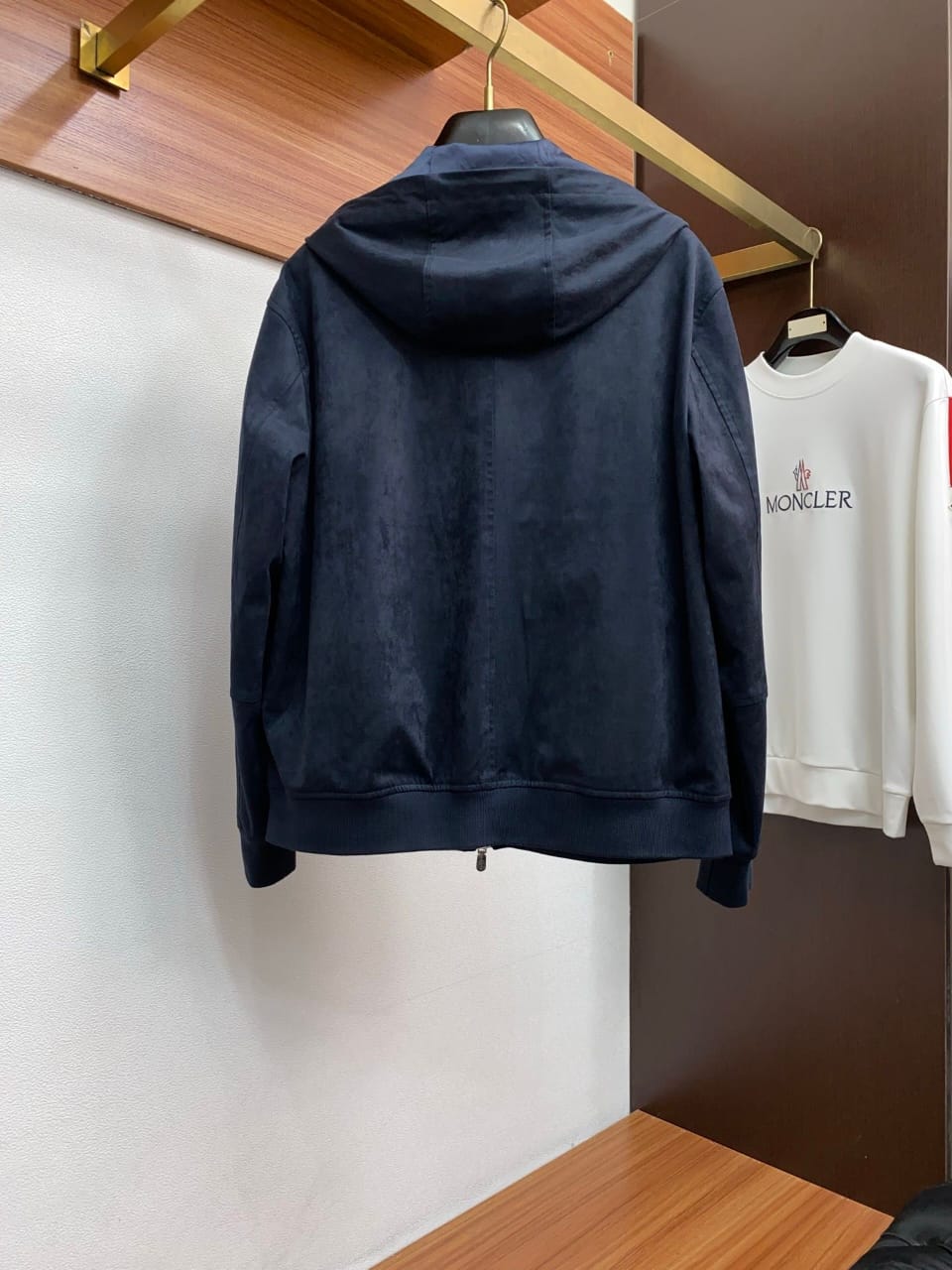 Brunello Cucinelli - Navy Suede Hooded Zip-Up Jacket