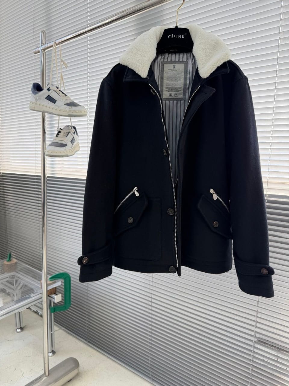 Brunello Cucinelli - Shearling-Trimmed Wool Aviator Jacket in Black