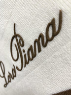 Loro Piana - White Cashmere Crewneck Sweater with Brown Sleeve Stripes & Crest Logo