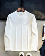 Dior - White 'CD' & Bee Embroidery Mock Neck Long-Sleeve T-Shirt