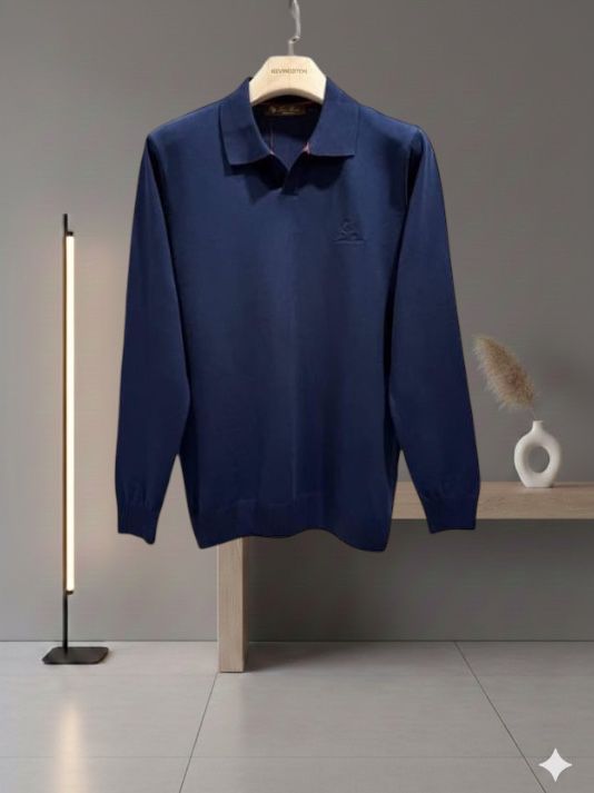 Loro Piana - Long-Sleeve Open Placket Knit Polo - Navy