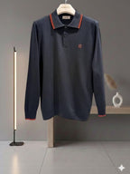 Hermès - 'H' Embroidery Contrast-Detail Knit Polo - black