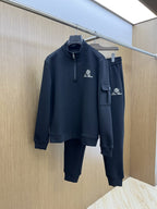 Loro Piana - Crest-Embroidered Half-Zip Cargo Tracksuit Set - Black