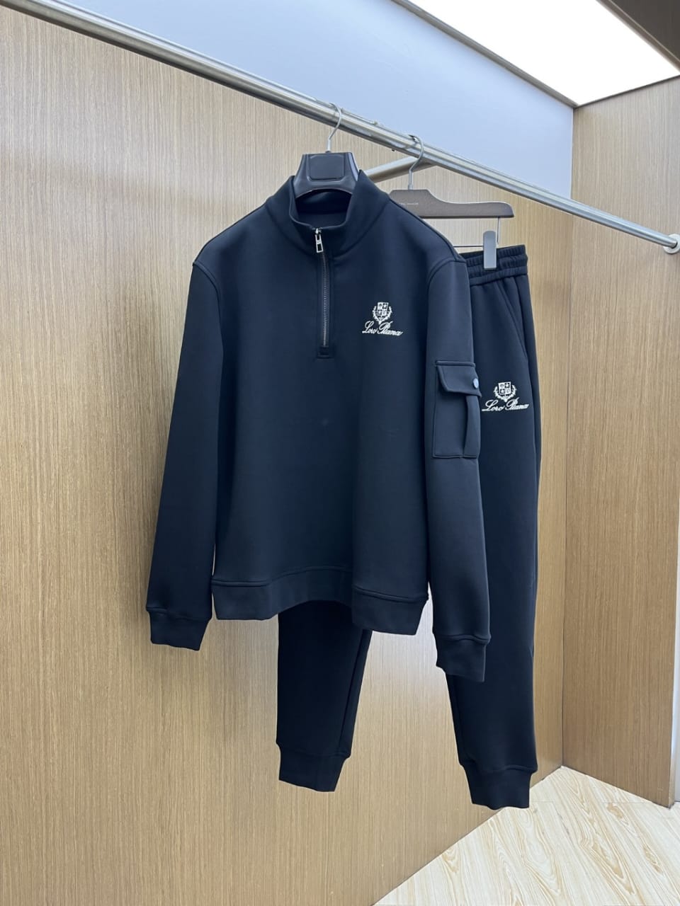 Loro Piana - Crest-Embroidered Half-Zip Cargo Tracksuit Set - Black