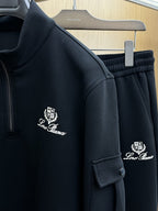 Loro Piana - Crest-Embroidered Half-Zip Cargo Tracksuit Set - Black