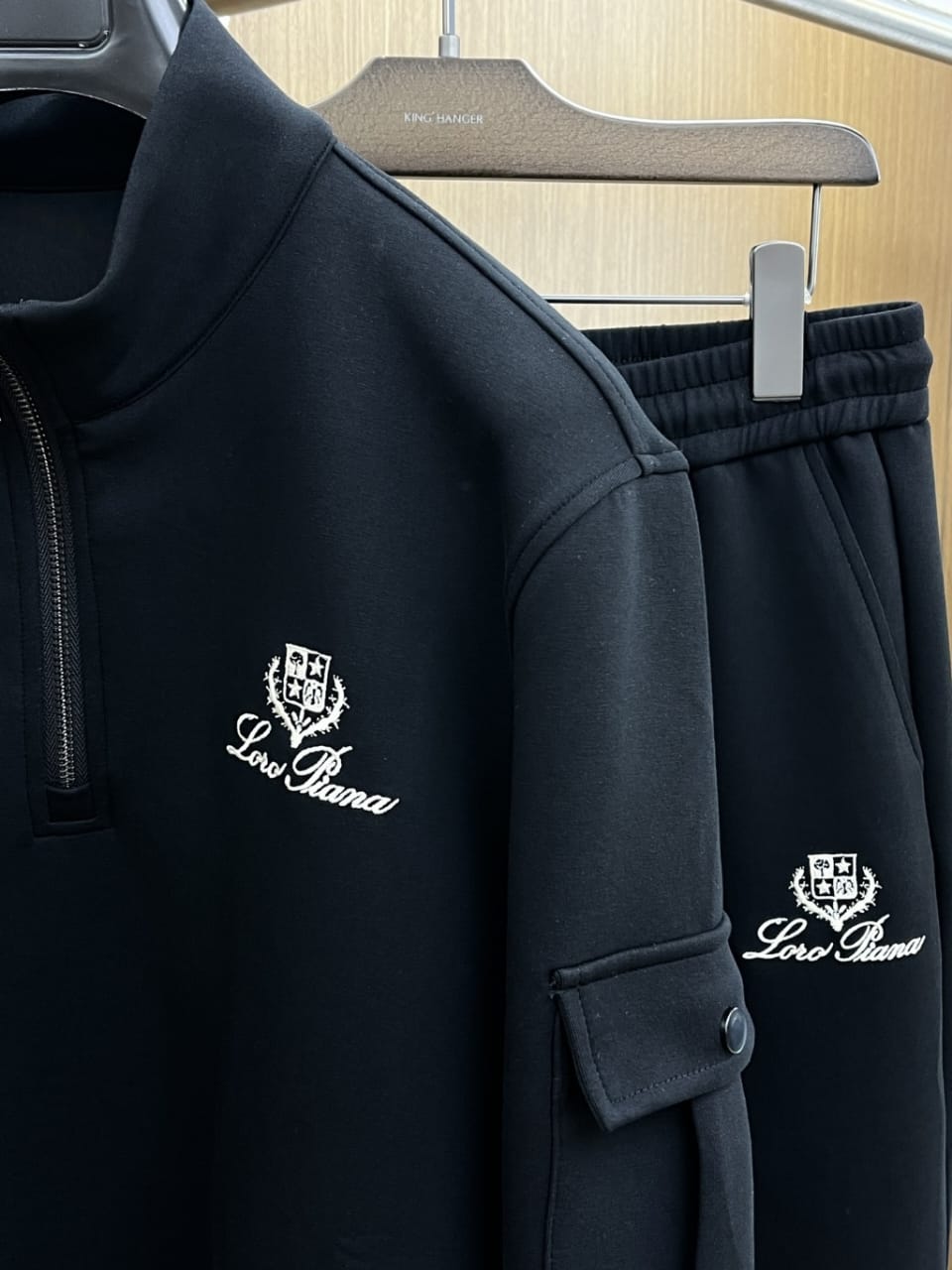 Loro Piana - Crest-Embroidered Half-Zip Cargo Tracksuit Set - Black