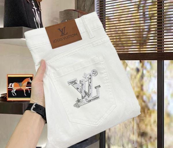 Louis Vuitton - Embellished Monogram White Denim Jeans