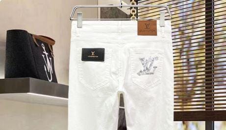 Louis Vuitton - Embellished Monogram White Denim Jeans
