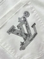Louis Vuitton - Embellished Monogram White Denim Jeans