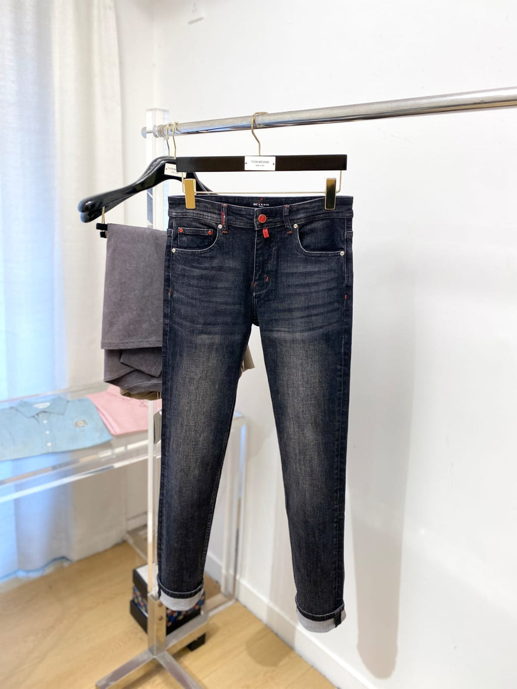 Kiton Napoli - Tailored Dark Wash Denim with Signature Red Accents