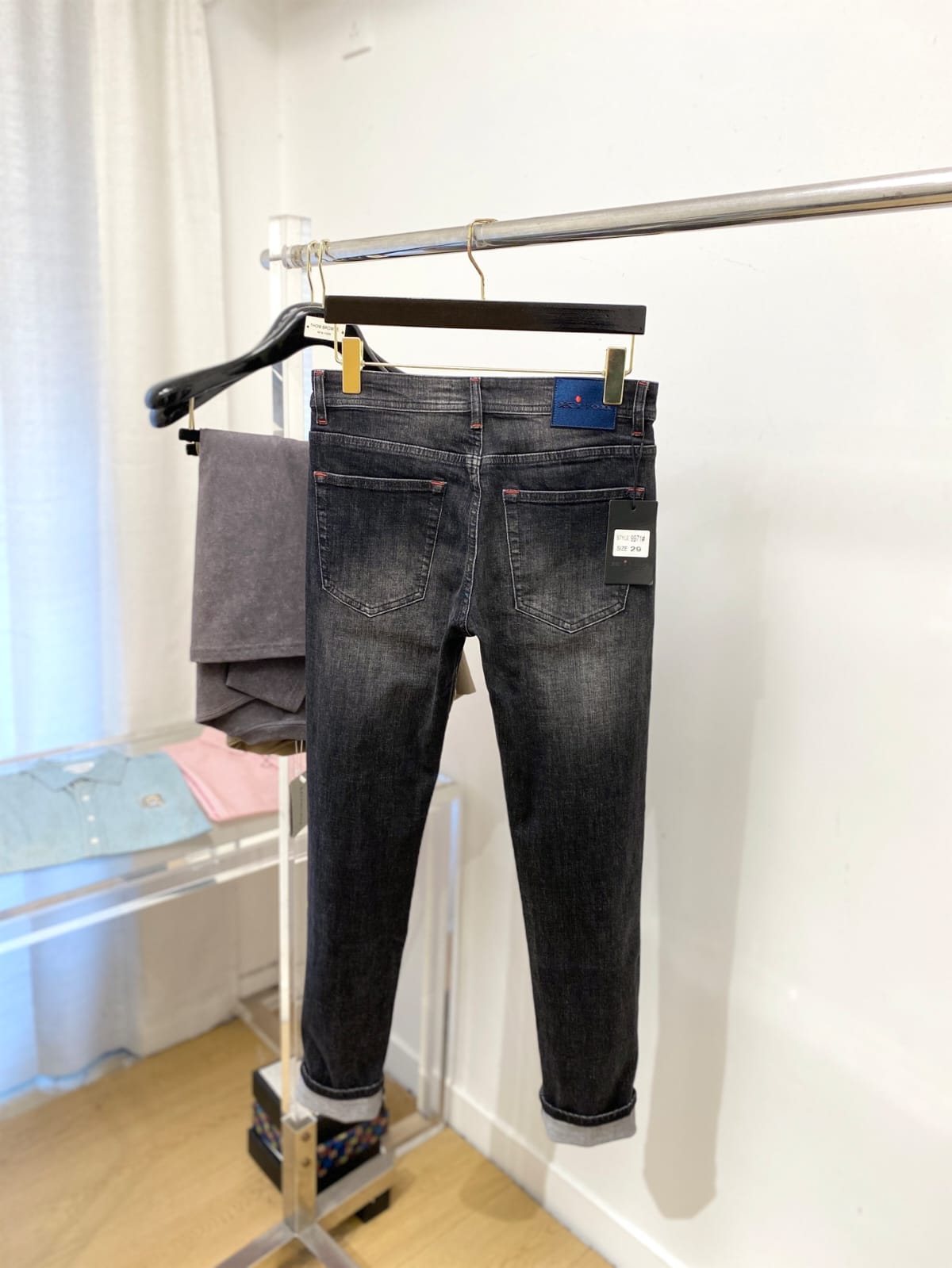 Kiton Napoli - Tailored Dark Wash Denim with Signature Red Accents