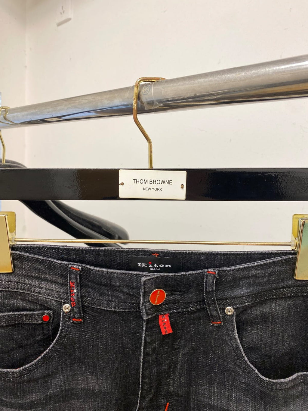 Kiton Napoli - Tailored Dark Wash Denim with Signature Red Accents