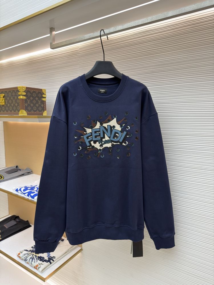 Fendi Roma - Pop Art Comic Motif Crewneck Sweatshirt – Navy Blue