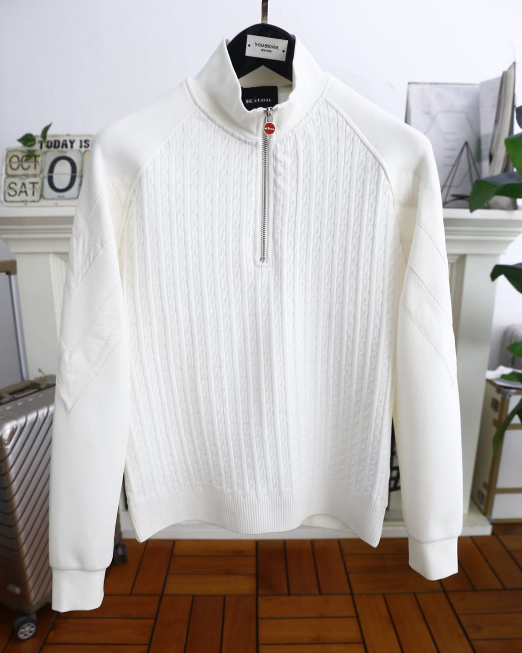 Kiton - White Cable Knit Quarter-Zip