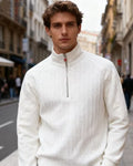 Kiton - White Cable Knit Quarter-Zip