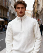 Kiton - White Cable Knit Quarter-Zip