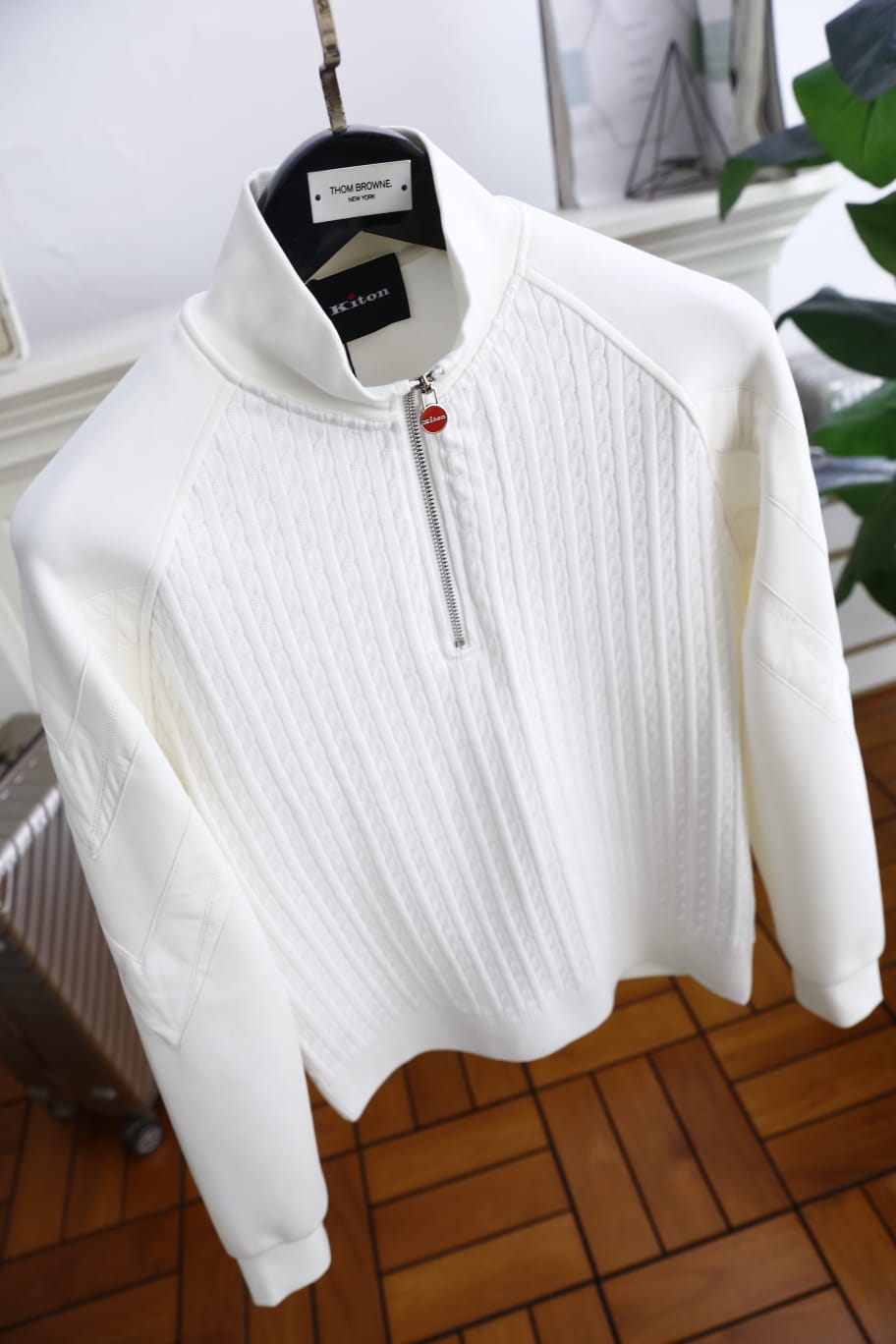 Kiton - White Cable Knit Quarter-Zip