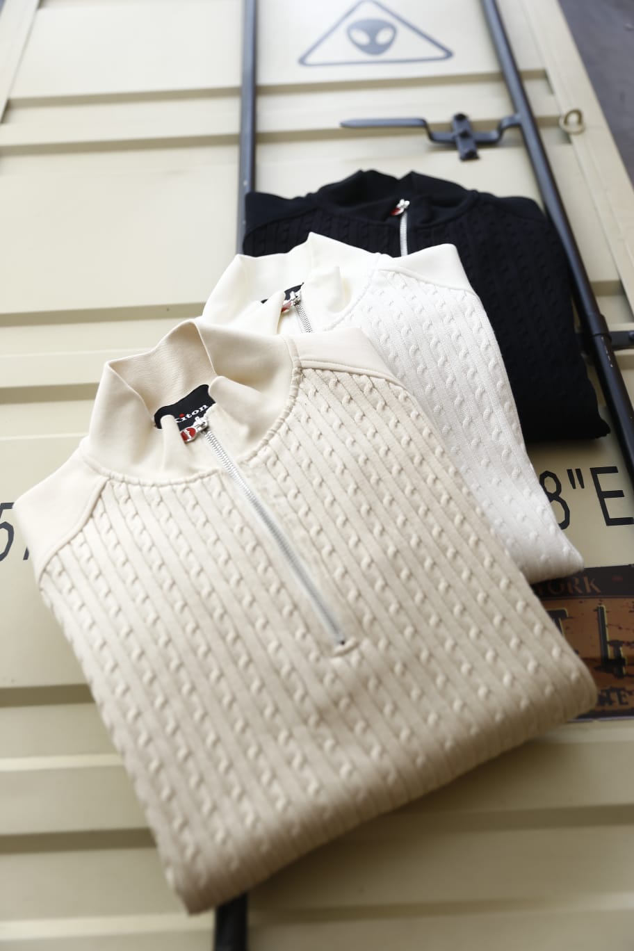 Kiton - White Cable Knit Quarter-Zip
