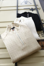 Kiton - White Cable Knit Quarter-Zip
