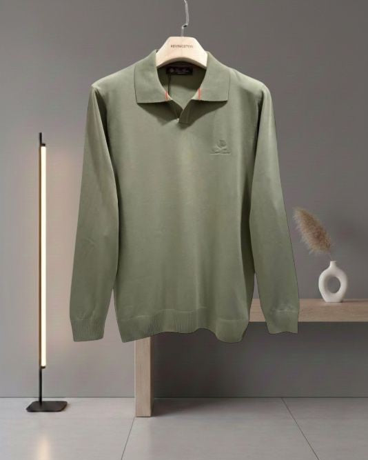 Loro Piana - Sage Green Fine Knit Johnny Collar Polo