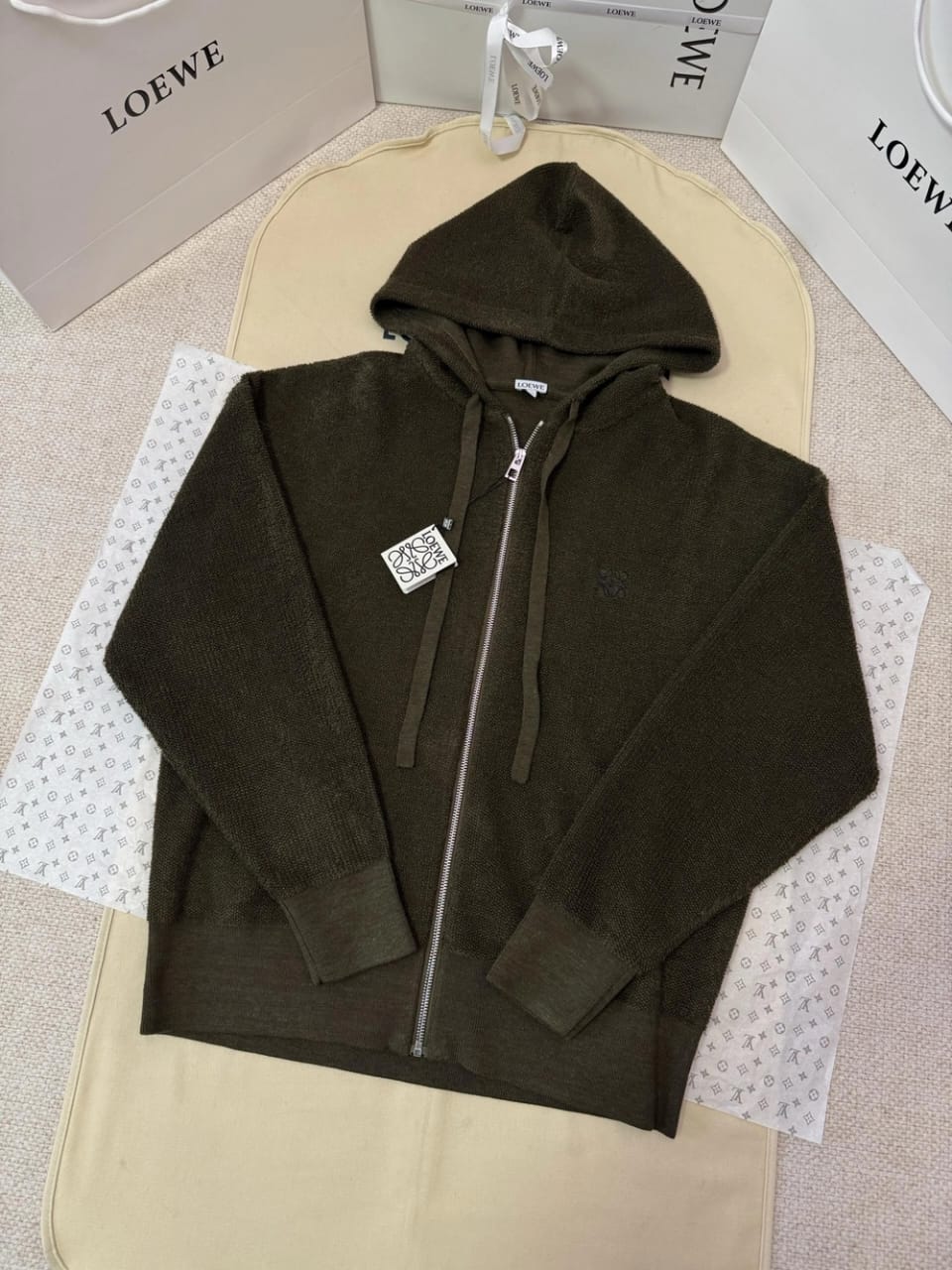 Loewe - Anagram Zip-Up Hoodie in Dark Olive Green