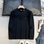 Dior - Black Mock Neck Long-Sleeve T-Shirt with Gold Bee and Tonal CD Embroidery