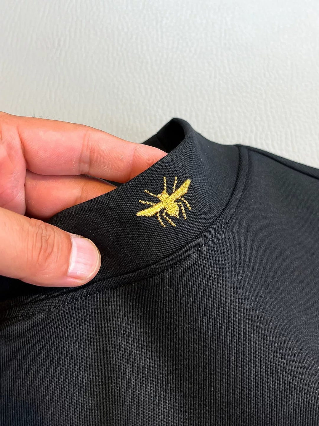 Dior - Black Mock Neck Long-Sleeve T-Shirt with Gold Bee and Tonal CD Embroidery