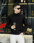 Loewe - Black Fine-Knit Mock Neck Pullover with Tonal Anagram Patch