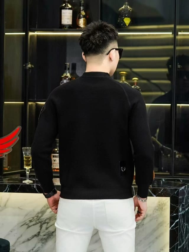 Loewe - Black Fine-Knit Mock Neck Pullover with Tonal Anagram Patch