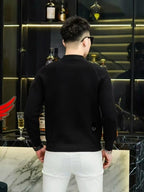 Loewe - Black Fine-Knit Mock Neck Pullover with Tonal Anagram Patch