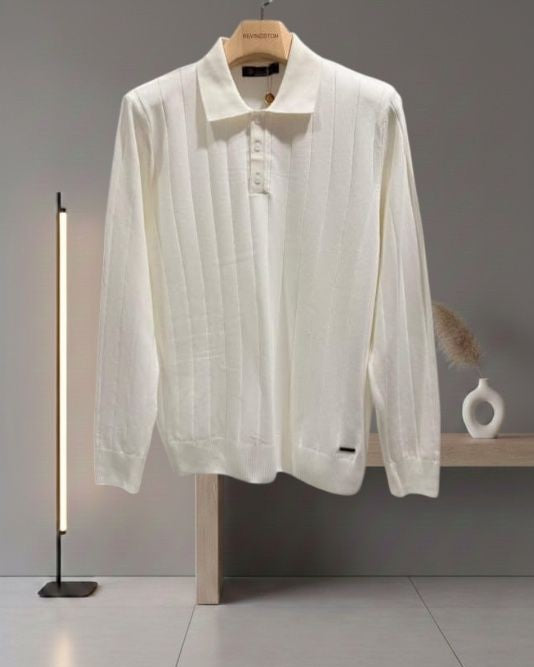 Loro Piana - Vertical Ribbed Knit Long-Sleeve Polo