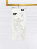 Versace - Men's White Slim-Fit Jeans with Gold Medusa Embroidery