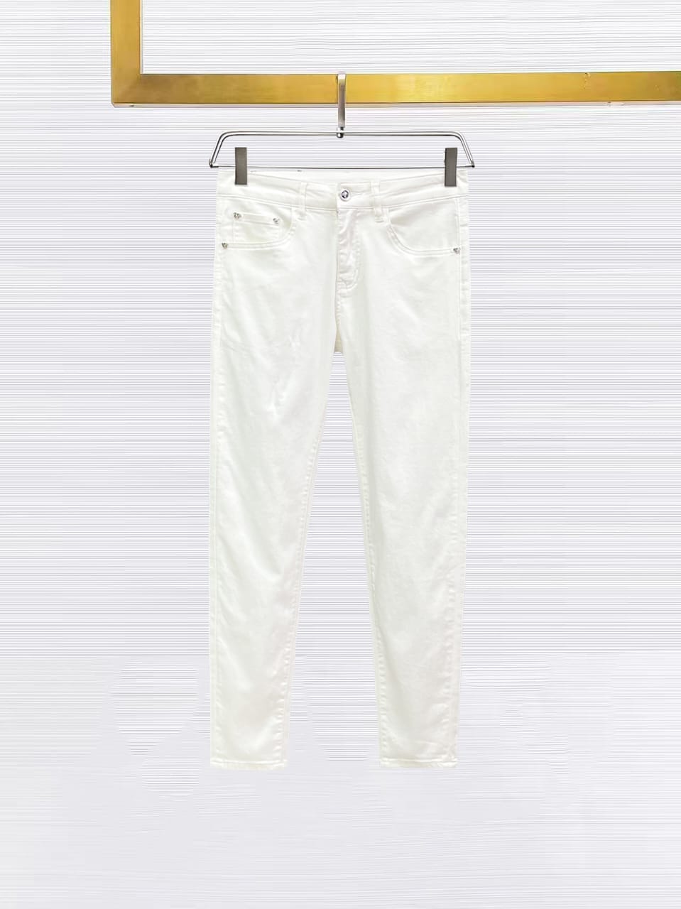 Versace - Men's White Slim-Fit Jeans with Gold Medusa Embroidery