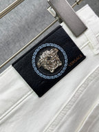 Versace - Men's White Slim-Fit Jeans with Gold Medusa Embroidery
