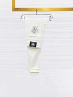 Versace - Men's White Slim-Fit Jeans with Gold Medusa Embroidery