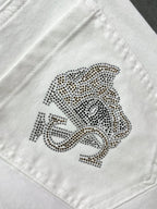 Versace - Men's White Slim-Fit Jeans with Gold Medusa Embroidery