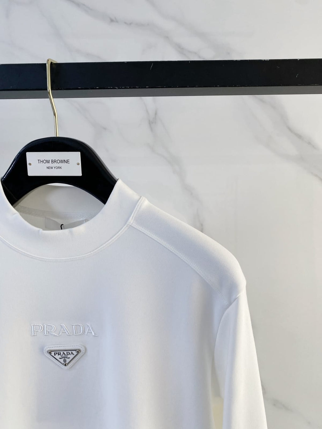 Prada - Cotton Crewneck Sweatshirt with Triangular Logo & Snap Sleeve Detail