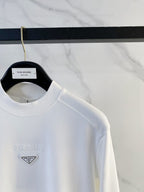 Prada - Cotton Crewneck Sweatshirt with Triangular Logo & Snap Sleeve Detail