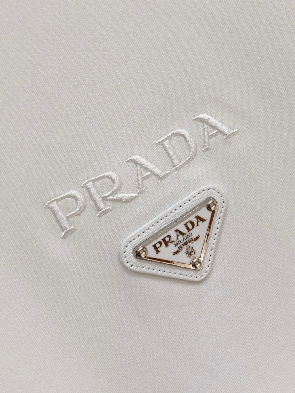 Prada - Cotton Crewneck Sweatshirt with Triangular Logo & Snap Sleeve Detail