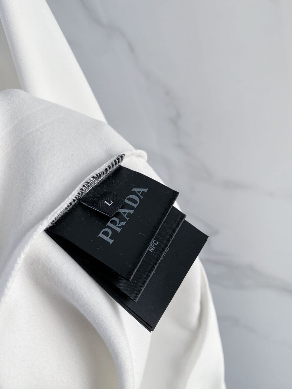 Prada - Cotton Crewneck Sweatshirt with Triangular Logo & Snap Sleeve Detail