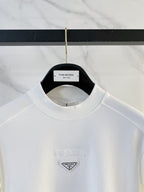 Prada - Cotton Crewneck Sweatshirt with Triangular Logo & Snap Sleeve Detail