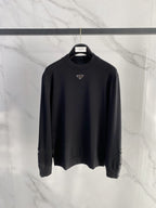 Prada - Cotton Crewneck Sweatshirt with Triangular Logo & Snap Sleeve Detail