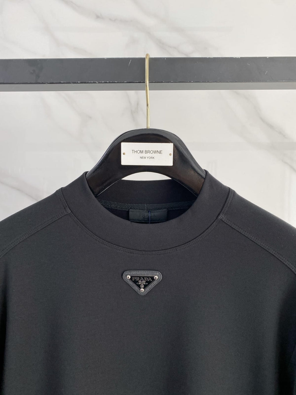 Prada - Cotton Crewneck Sweatshirt with Triangular Logo & Snap Sleeve Detail