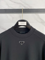 Prada - Cotton Crewneck Sweatshirt with Triangular Logo & Snap Sleeve Detail