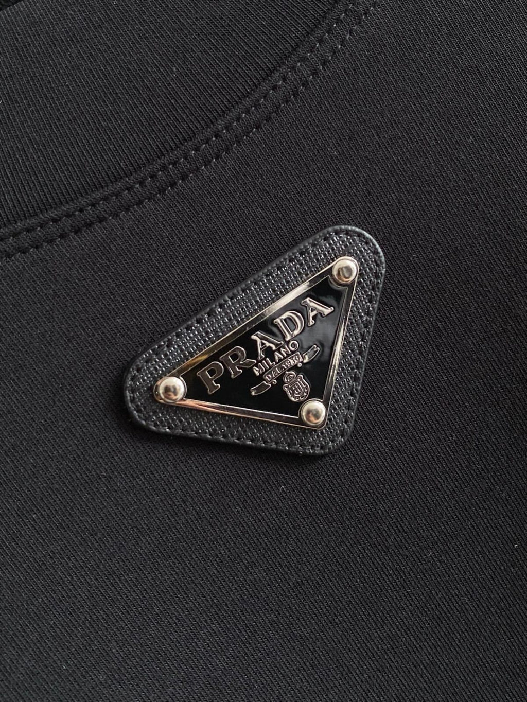 Prada - Cotton Crewneck Sweatshirt with Triangular Logo & Snap Sleeve Detail