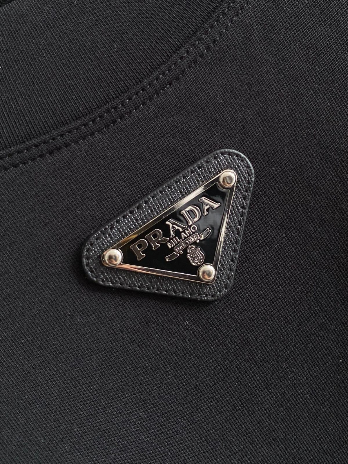 Prada - Cotton Crewneck Sweatshirt with Triangular Logo & Snap Sleeve Detail